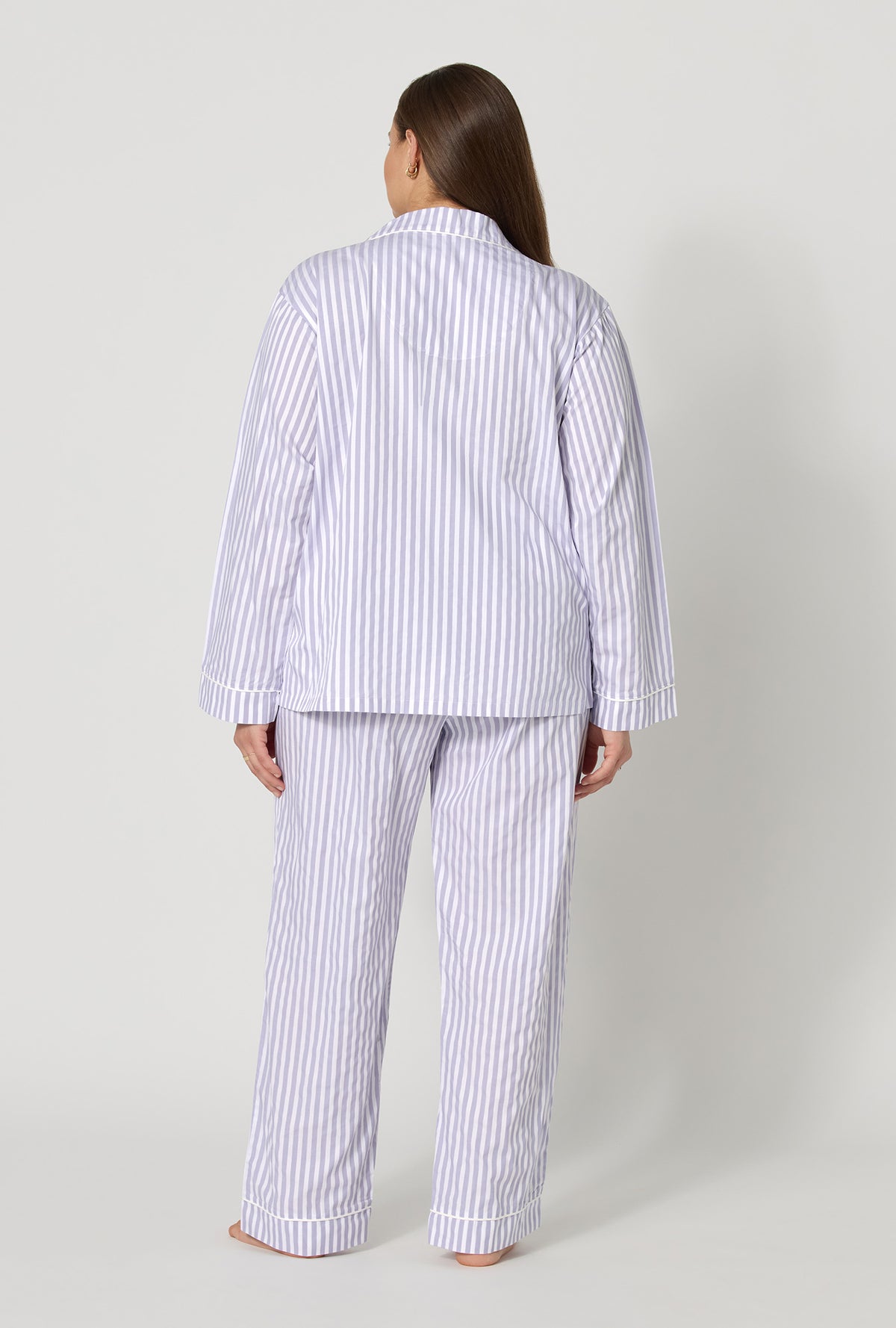 Blue Signature Stripe Long Sleeve Classic Woven Cotton Sateen PJ Set