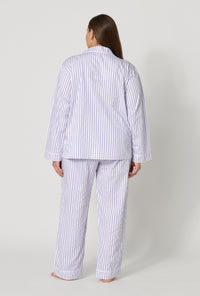 Blue Signature Stripe Long Sleeve Classic Woven Cotton Sateen PJ Set