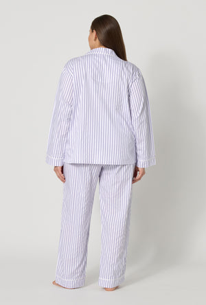 Blue Signature Stripe Long Sleeve Classic Woven Cotton Sateen PJ Set
