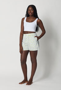 A lady wearing White Woven Cotton Poplin Boxer Short side view