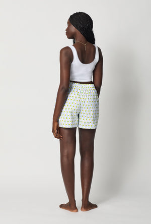 A lady wearing White Woven Cotton Poplin Boxer Short back view