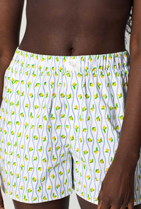 A closeup of A lady wearing White Woven Cotton Poplin Boxer Short