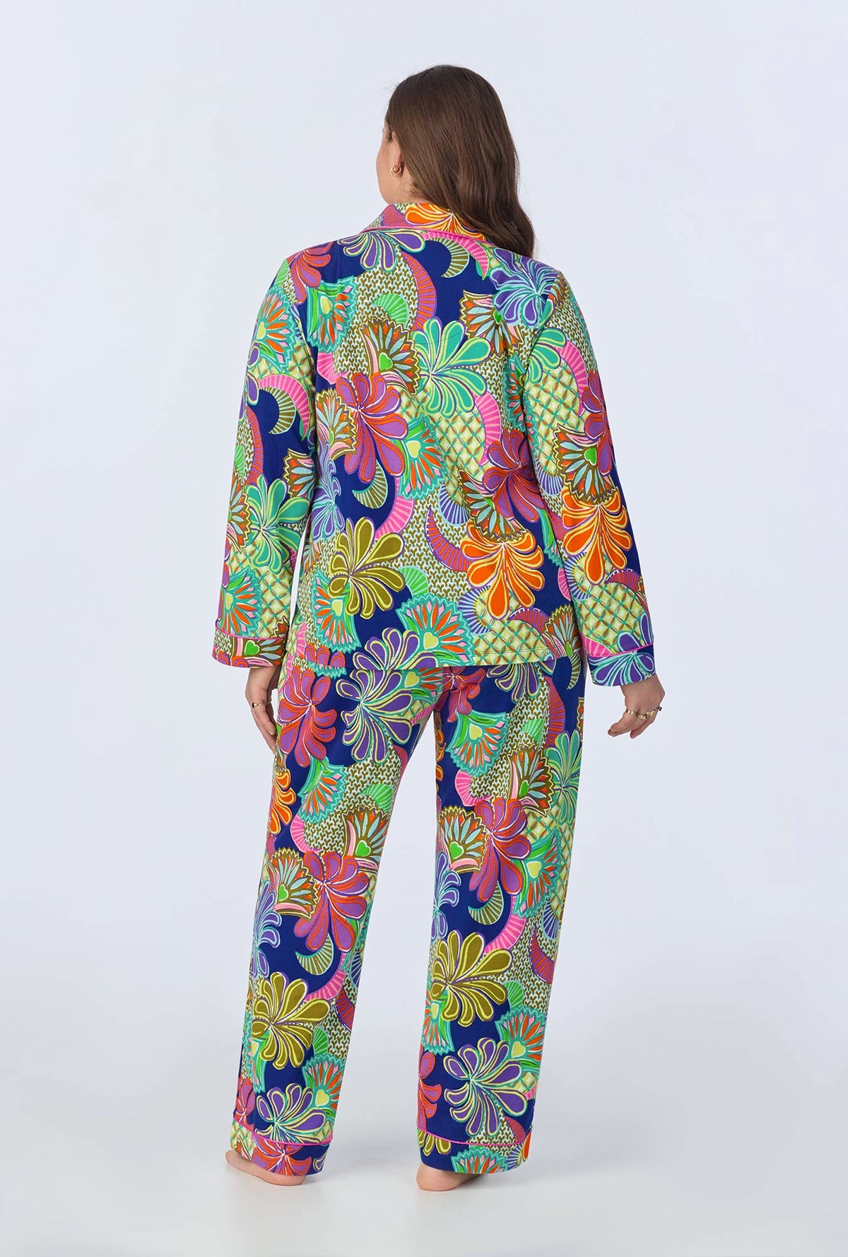 A lady wearing  Zanzibar Long Sleeve Classic Stretch Jersey PJ Set