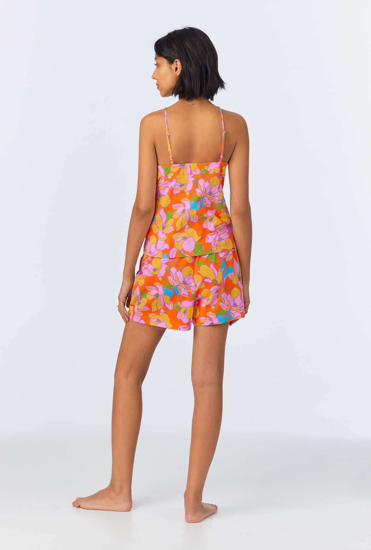 A lady wearing  Floral Cami Shorty Stretch Jersey PJ Set