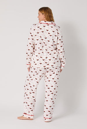 A lady wearing Espresso Kisses Long Sleeve Classic Stretch Jersey Pj Set