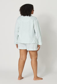 Mint Signature Stripe Long Sleeve Classic Woven Cotton Sateen Shorty PJ Set