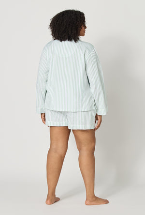 Mint Signature Stripe Long Sleeve Classic Woven Cotton Sateen Shorty PJ Set