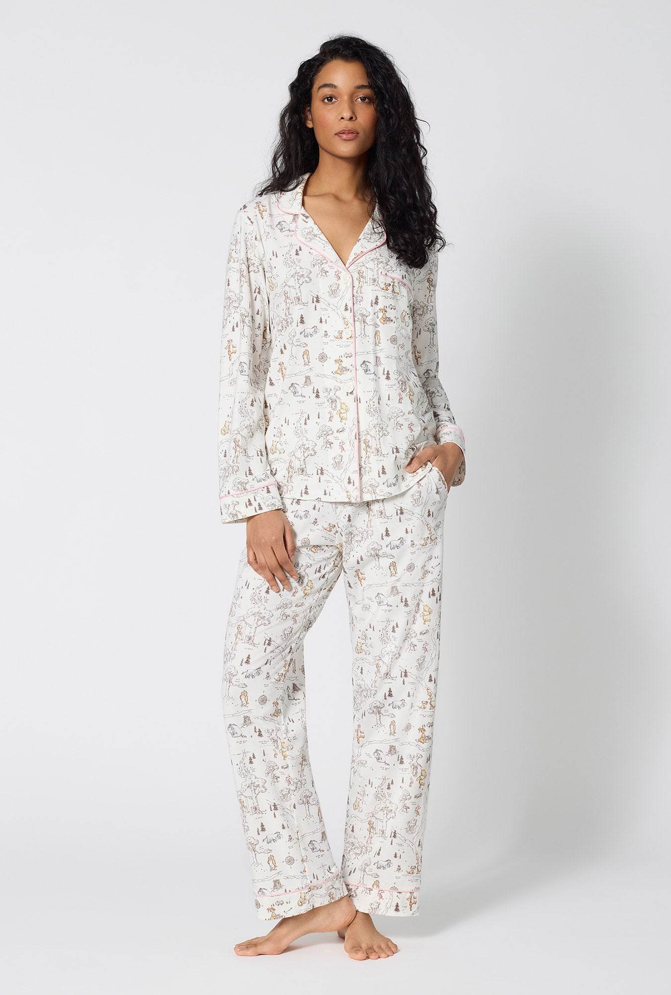 A lady wearing Hundred Acre Toile Long Sleeve Classic Stretch Jersey Pj Set