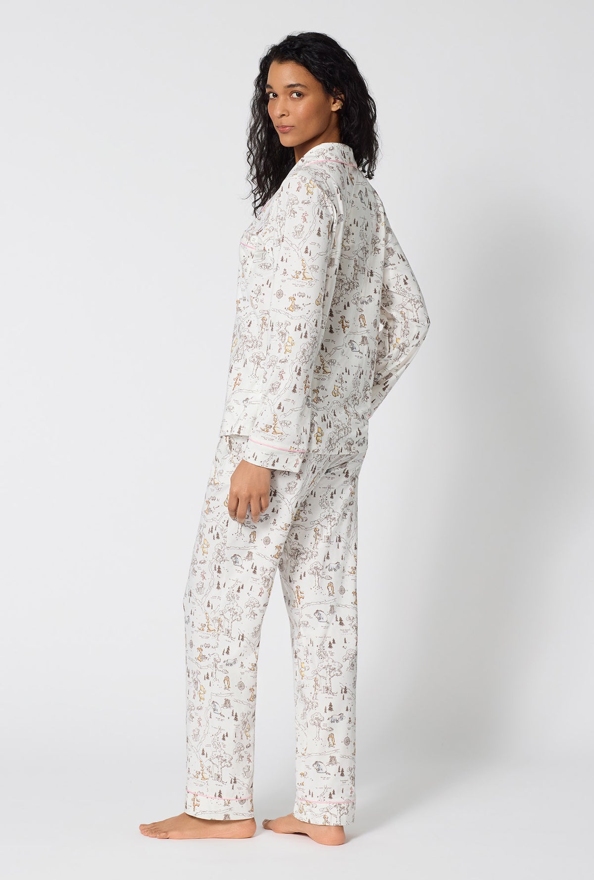 A lady wearing Hundred Acre Toile Long Sleeve Classic Stretch Jersey Pj Set back view