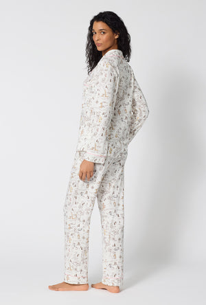 A lady wearing Hundred Acre Toile Long Sleeve Classic Stretch Jersey Pj Set back view