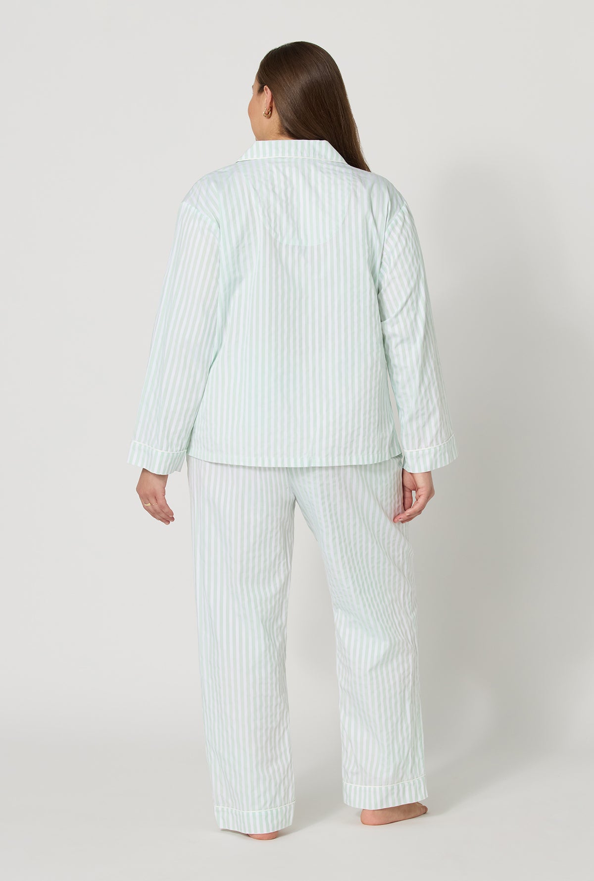 Mint Signature Stripe Long Sleeve Classic Woven Cotton Sateen PJ Set
