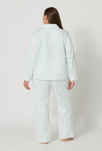 Mint Signature Stripe Long Sleeve Classic Woven Cotton Sateen PJ Set