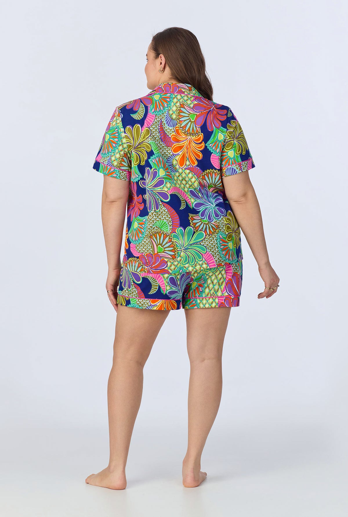 A lady wearing  Zanzibar Short Sleeve Classic Shorty Stretch Jersey PJ Set