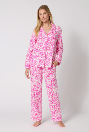 A Lady Wearing Valentina Leopard Long Sleeve Classic Stretch Jersey Pj Set