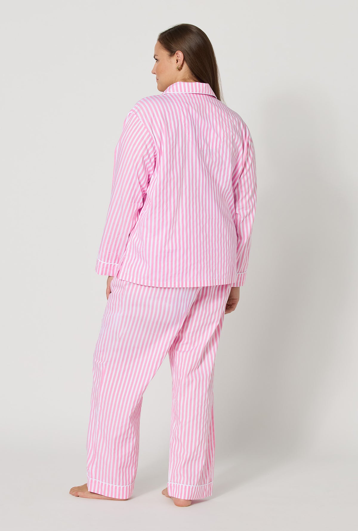 Pink Signature Stripe Long Sleeve Classic Woven Cotton Sateen PJ Set