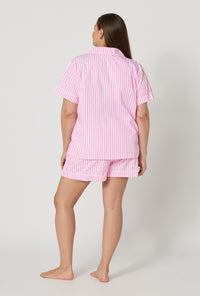 Pink Signature Stripe Short Sleeve Classic Shorty Woven Cotton Sateen PJ Set
