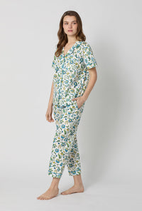 A lady wearing White Short Sleeve Classic Woven Tana Lawn® Cropped Pj Set Made With Liberty Fabric side view