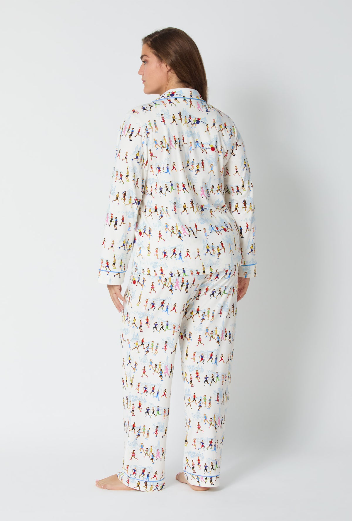 A lady wearing Run NYC Run Long Sleeve Classic Stretch Jersey Pj Set