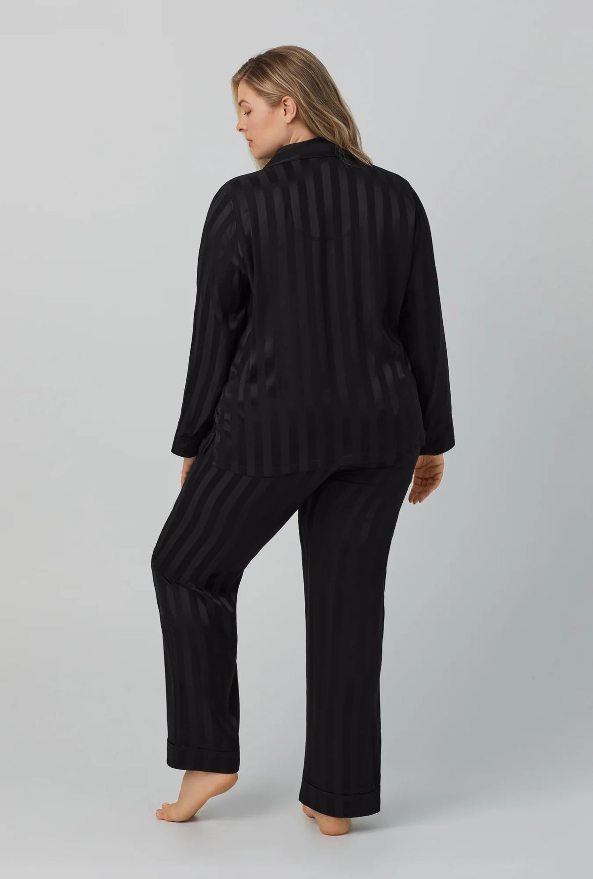 Onyx Long Sleeve Classic Washable Silk Satin PJ Set