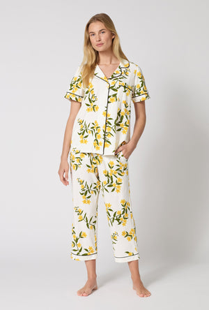 A Lady Wearing Carolina Jasmine Short Sleeve Classic Stretch Jersey Cropped Pj Set