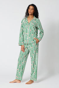 A Lady Wearing  Martini O'Clock Long Sleeve Classic Stretch Jersey Pj Set in a side angled pose