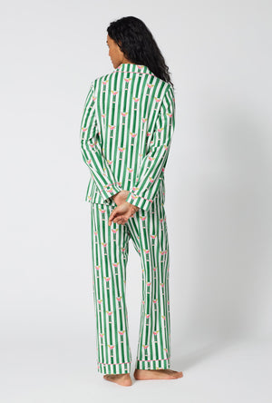 A Lady Wearing  Martini O'Clock Long Sleeve Classic Stretch Jersey Pj Set in a back view pose
