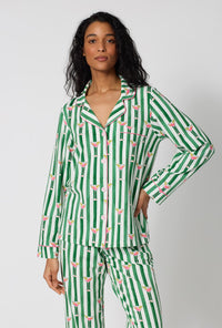 A Lady Wearing  Martini O'Clock Long Sleeve Classic Stretch Jersey Pj Set in a close up view pose