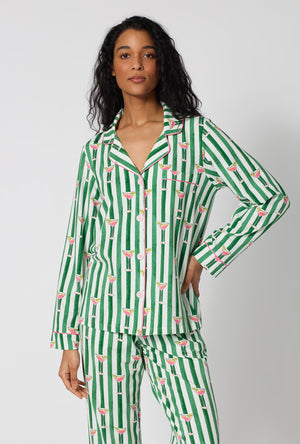 A Lady Wearing  Martini O'Clock Long Sleeve Classic Stretch Jersey Pj Set in a close up view pose