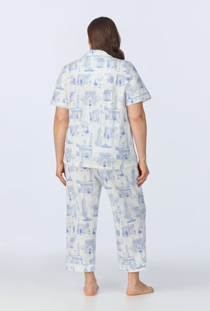 A lady wearing Bedhead on Bleecker Short Sleeve Classic Stretch Jersey Cropped PJ Set