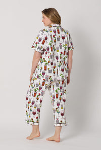 A lady wearing plus size  White Short Sleeve Classic Stretch Jersey Cropped Pj Set back view