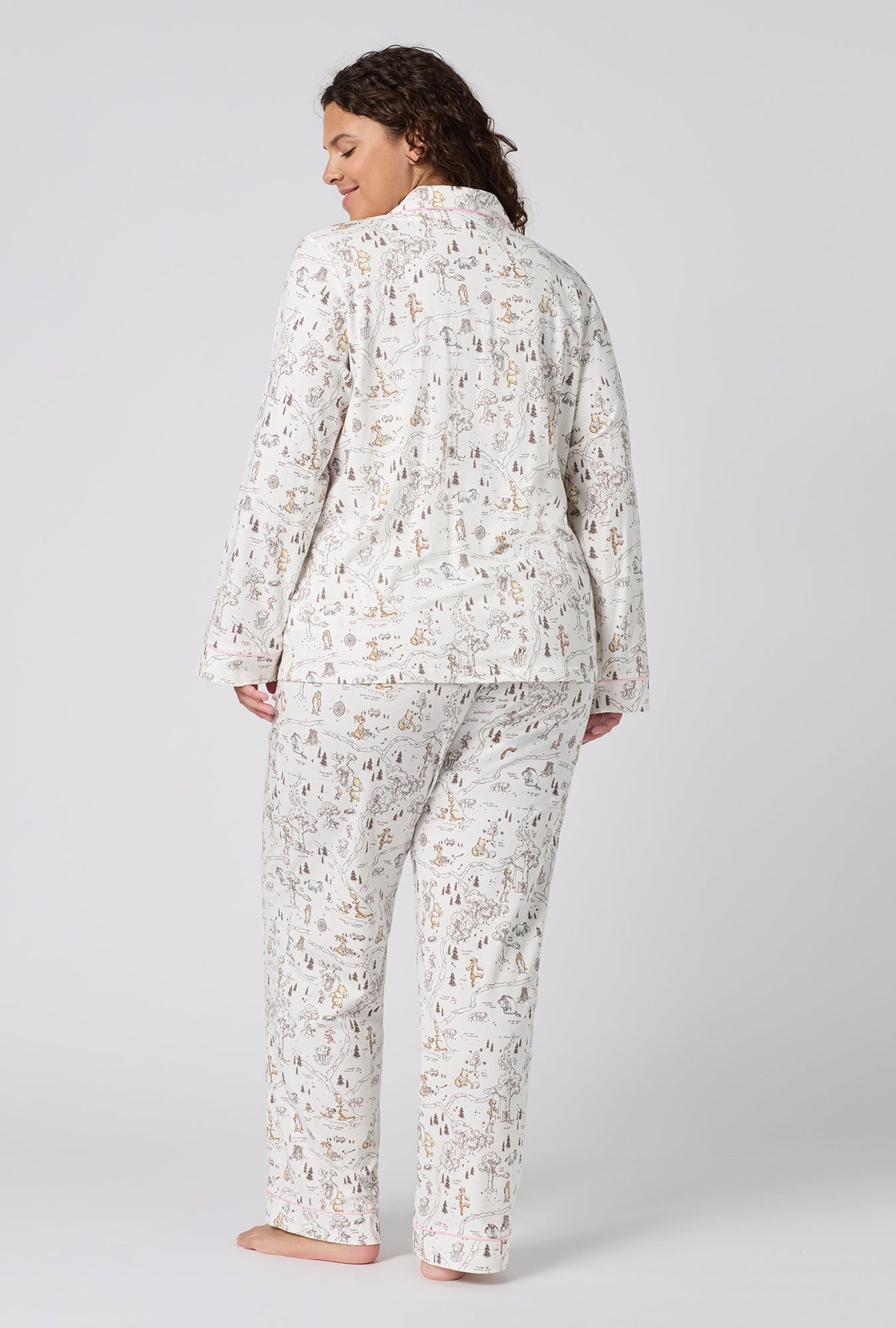 A lady wearing plus size Hundred Acre Toile Long Sleeve Classic Stretch Jersey Pj Set back view