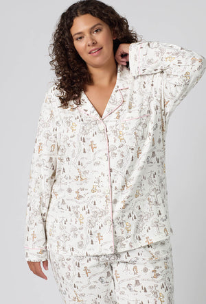 A lady wearing plus size Hundred Acre Toile Long Sleeve Classic Stretch Jersey Pj Set closer look