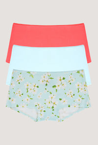 A Stretch Jersey Boyshort Underwear 3 Pack in Sugar Coral, Bedhead Blue, Magnolia Breeze