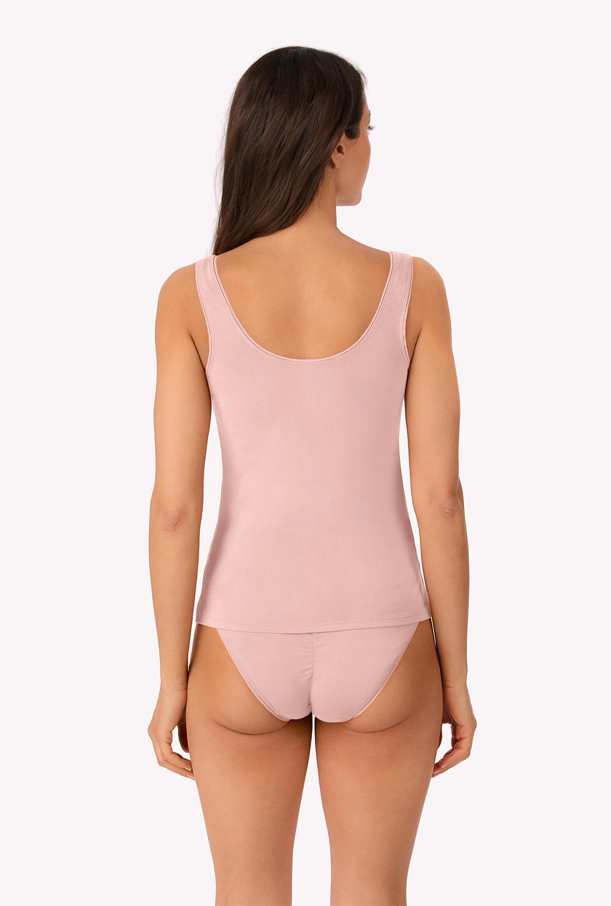 A lady wearing First Blush Stretch Jersey Tank back view