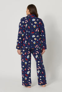A lady wearing plus size Nordic Nights Long Sleeve Classic Stretch Jersey Pj Set back view