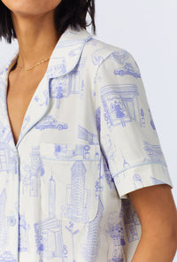 A lady wearing Bedhead on Bleecker Short Sleeve Classic Stretch Jersey Cropped PJ Set