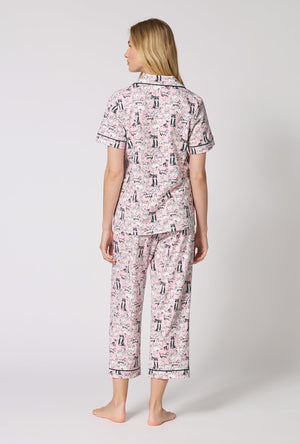 A Lady Wearing  Part Of The Family Short Sleeve Classic Stretch Jersey Cropped Pj Set in a back view pose
