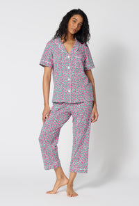 A Lady Wearing Petite Petunias Short Sleeve Classic Stretch Jersey Cropped Pj Set