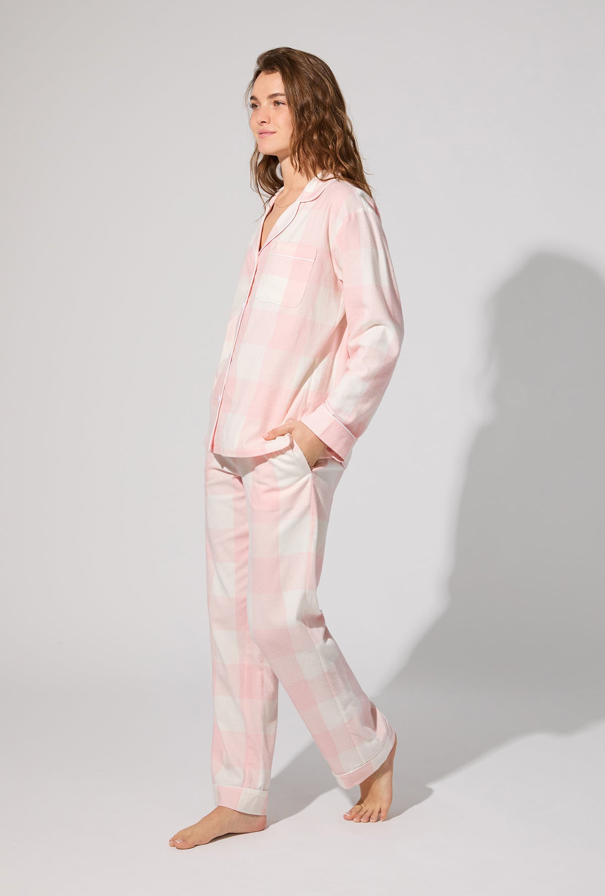 Checking In Long Sleeve Classic Woven Portuguese Flannel Twill PJ Set