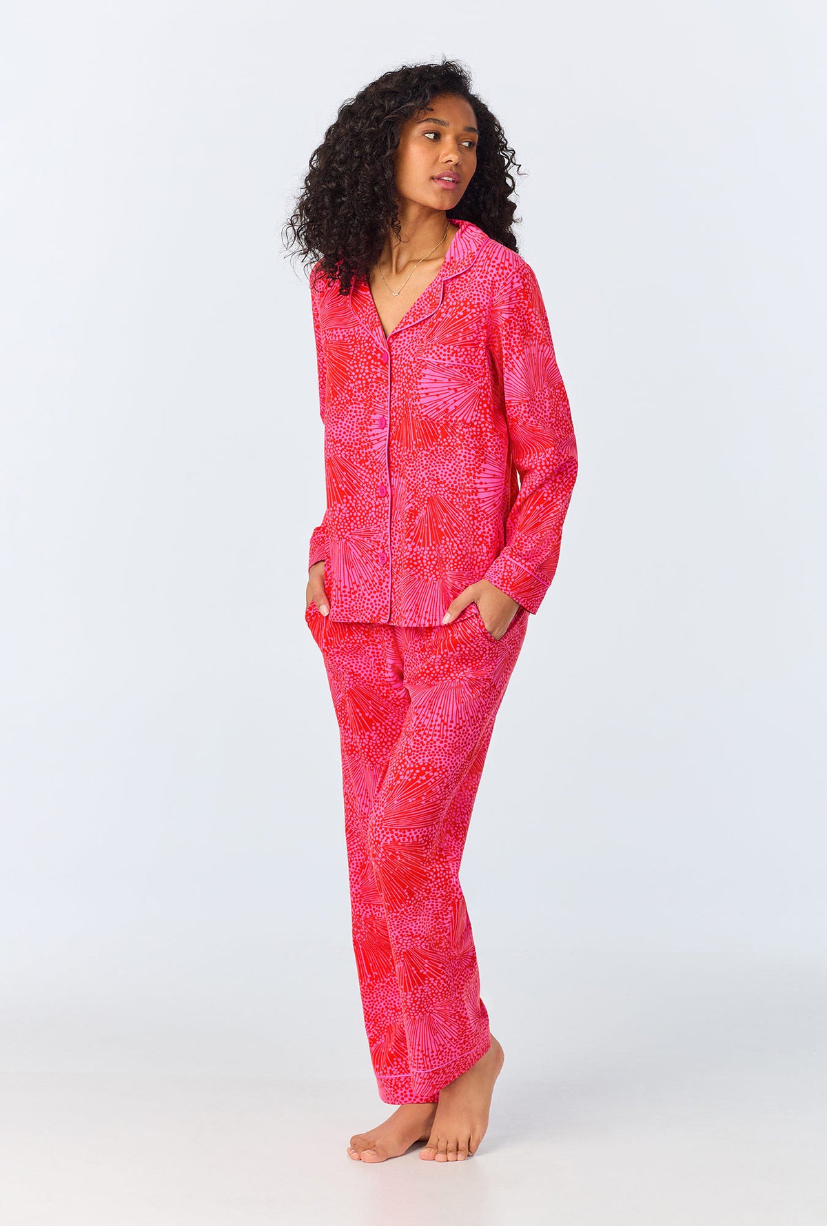 A lady wearing Starburst Long Sleeve Classic Stretch Jersey PJ Set