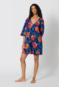 A Lady Wearing BedHead x Trina Turk Linear Poppy Stretch Jersey Sleep Dress in a side angled pose