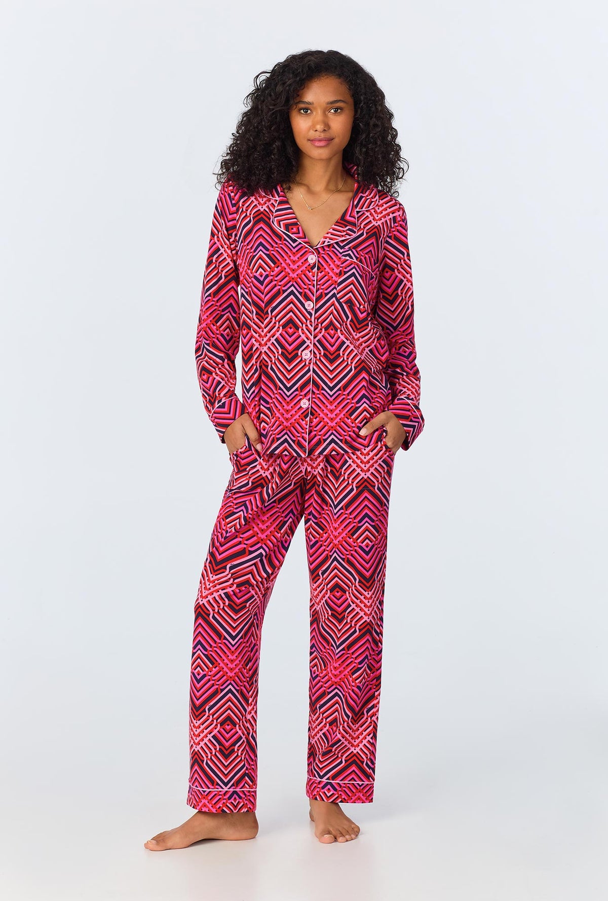 BedHead x Trina Turk Geo Trellis Long Sleeve Classic Stretch Jersey PJ Set