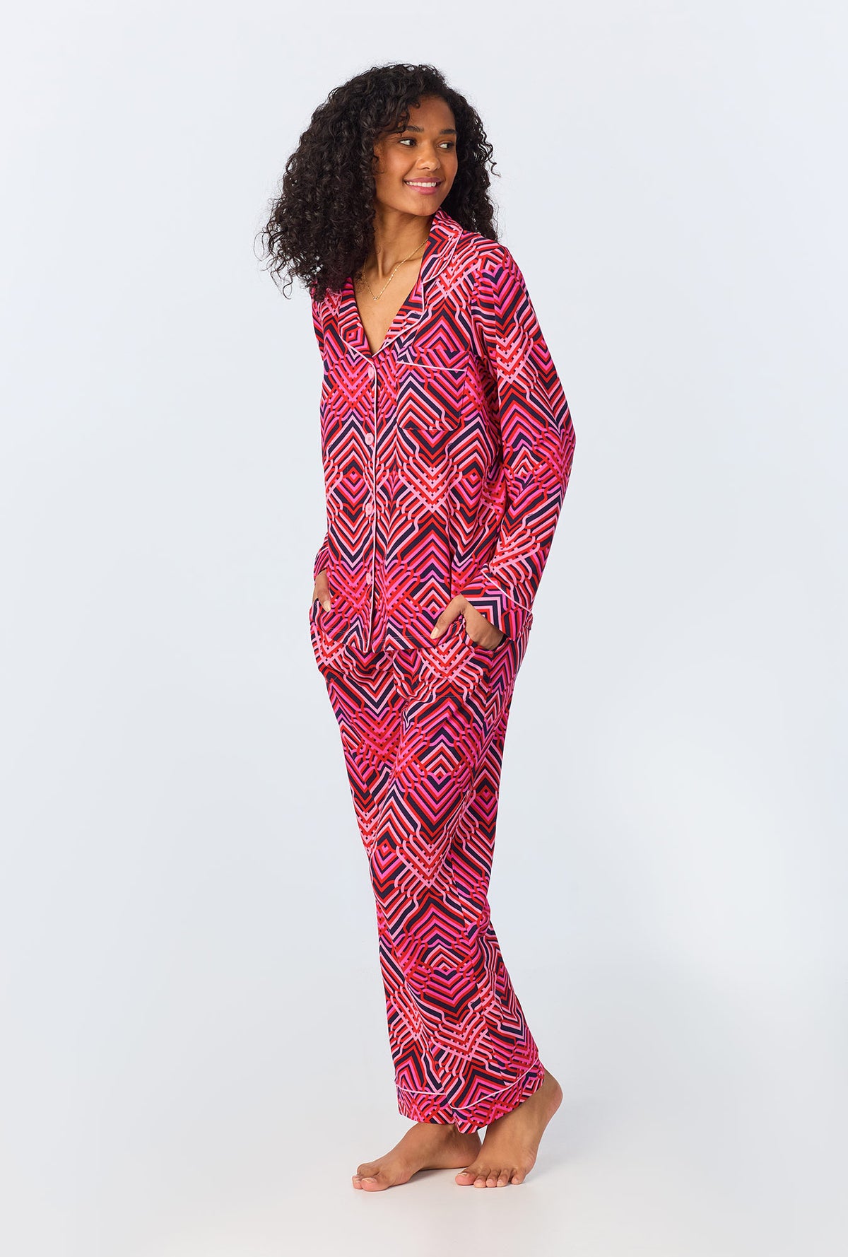 BedHead x Trina Turk Geo Trellis Long Sleeve Classic Stretch Jersey PJ Set