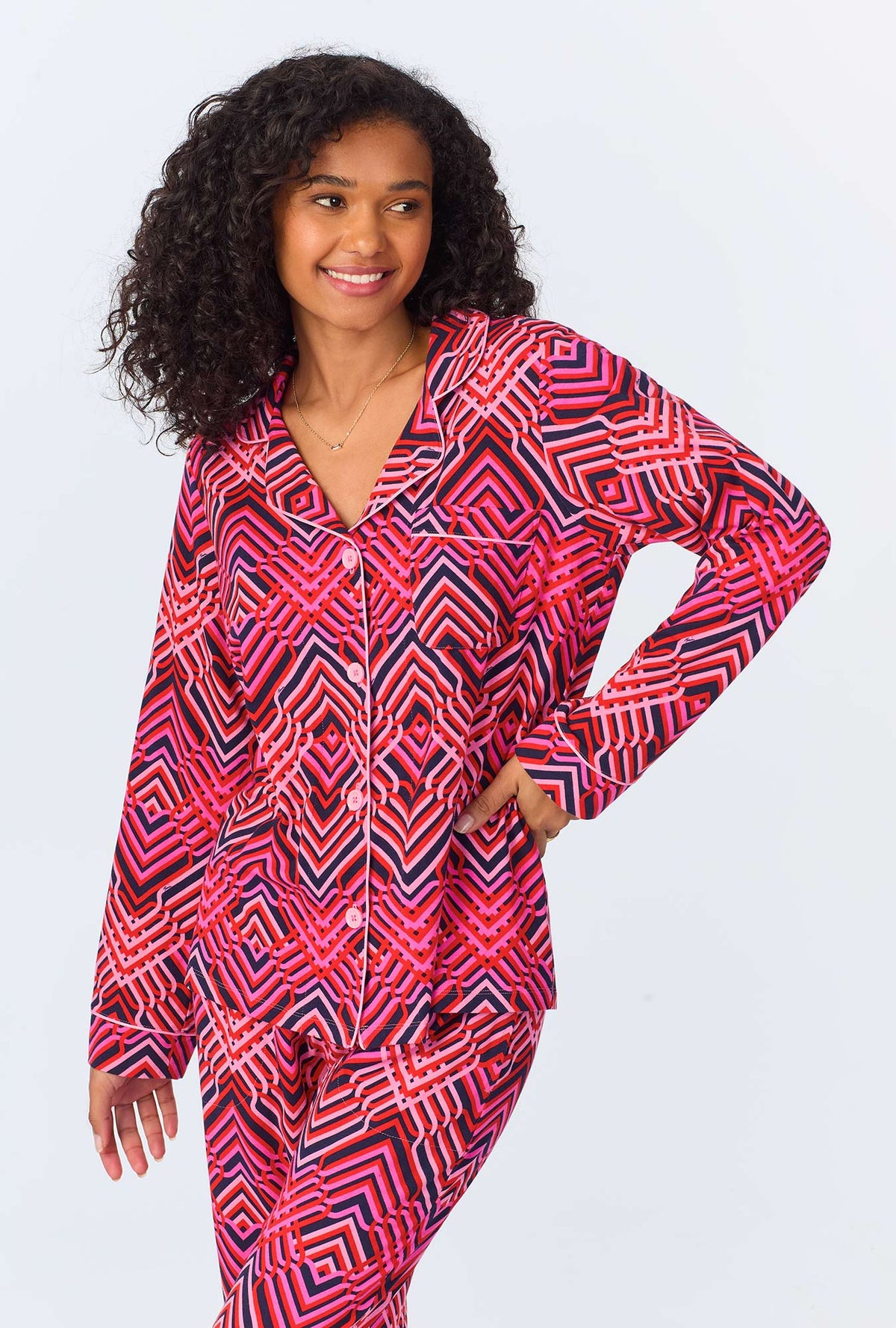 BedHead x Trina Turk Geo Trellis Long Sleeve Classic Stretch Jersey PJ Set