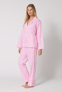 Pink 3D Stripe Long Sleeve Classic Woven Cotton Sateen PJ Set