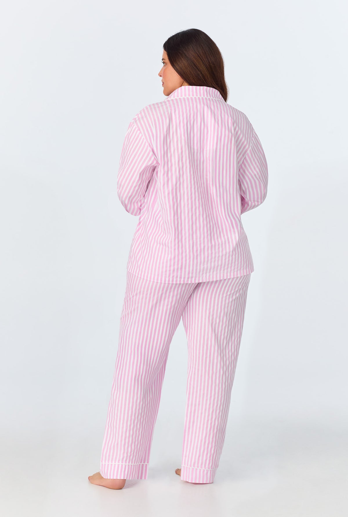 Pink 3D Stripe Long Sleeve Classic Woven Cotton Sateen PJ Set