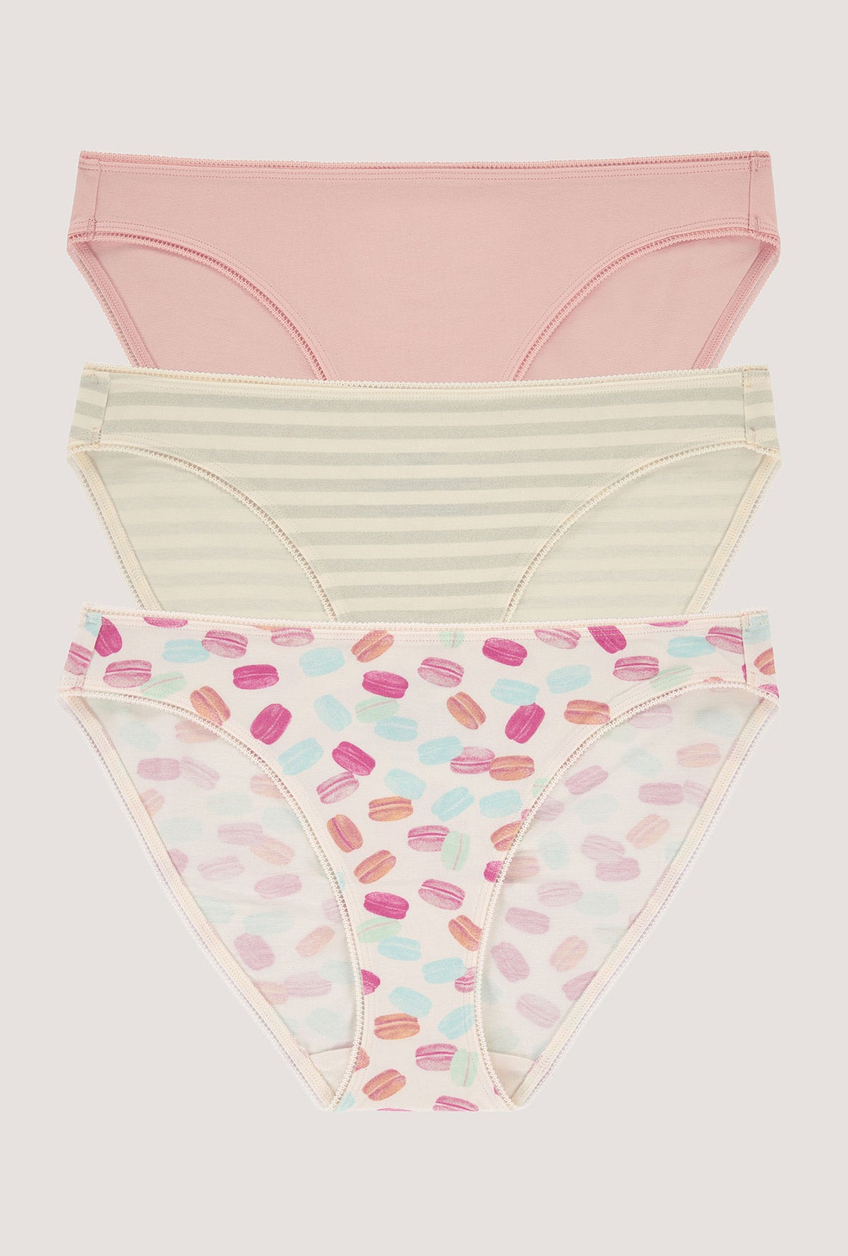 Stretch Jersey Bikini Underwear 3 Pack- First Blush, Treat Yourself, Mini Stripe