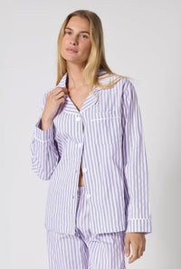 Blue 3D Stripe Long Sleeve Classic Woven Cotton Sateen PJ Set