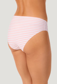 A lady wearing Bedhead Pink Stripe Free Cut Micro Hipster Underwear back view