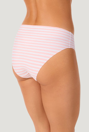 A lady wearing Bedhead Pink Stripe Free Cut Micro Hipster Underwear back view